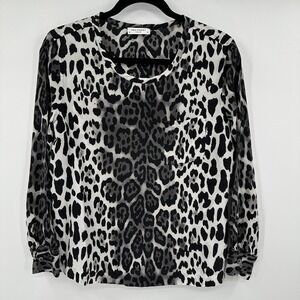Equipment Femme Blouse Womens Medium Black Gray Leopard Print Long Sleeve Shirt